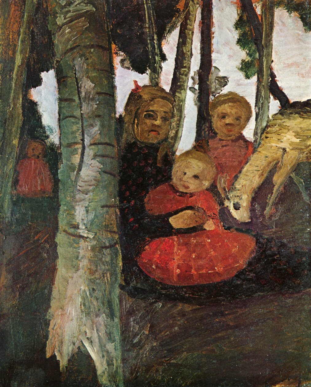 Three Children with Goat in Birch Forest by Paula Modersohn Becker