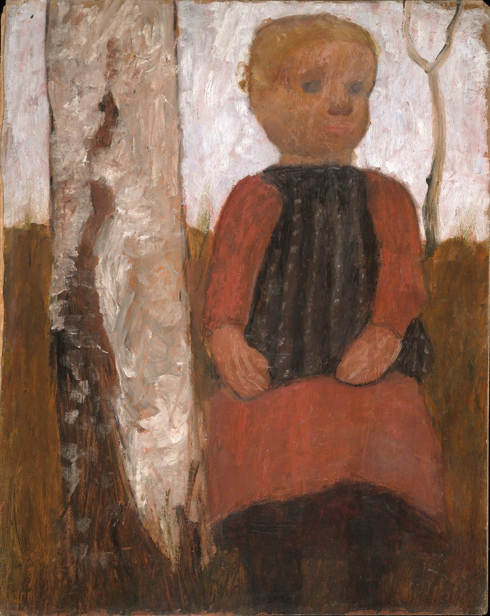 Child in Red Dress by a Birch Tree by Paula Modersohn Becker