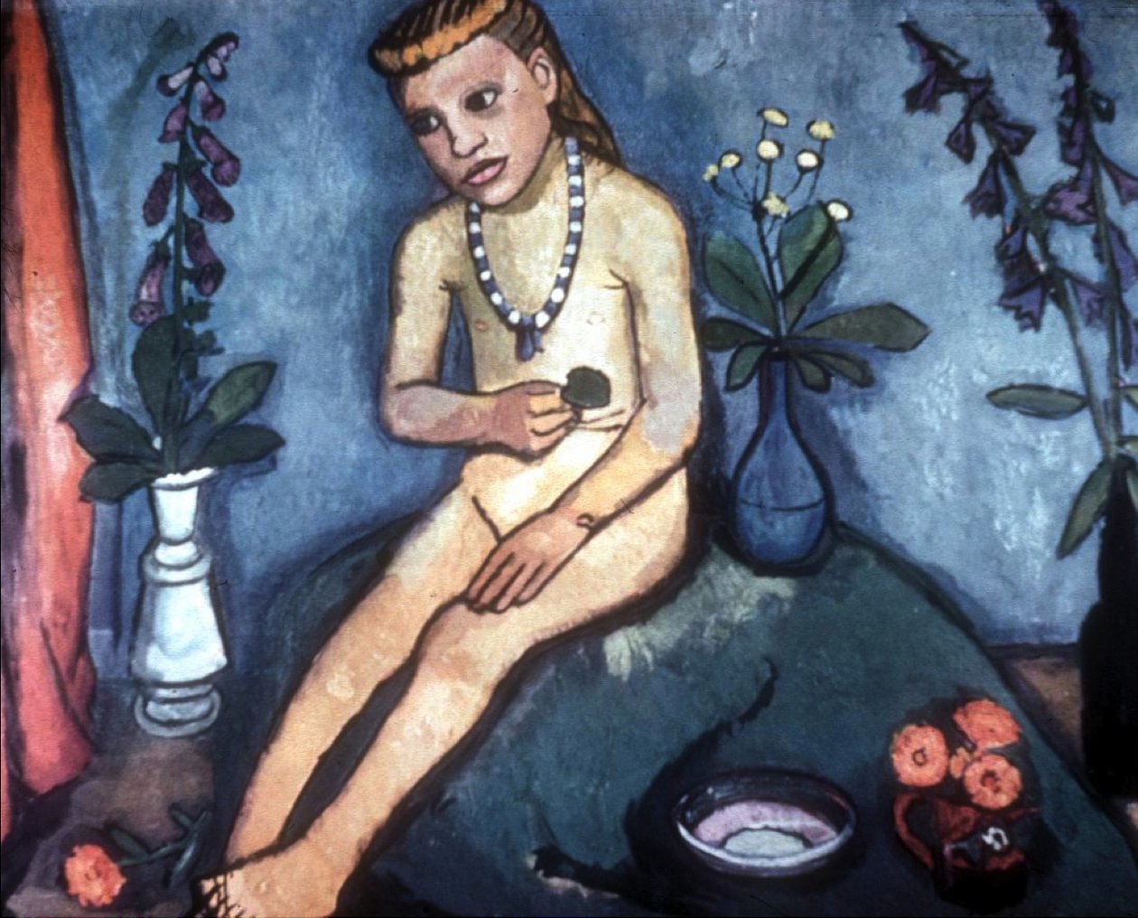 Seated Female Nude with Flower Vases by Paula Modersohn Becker