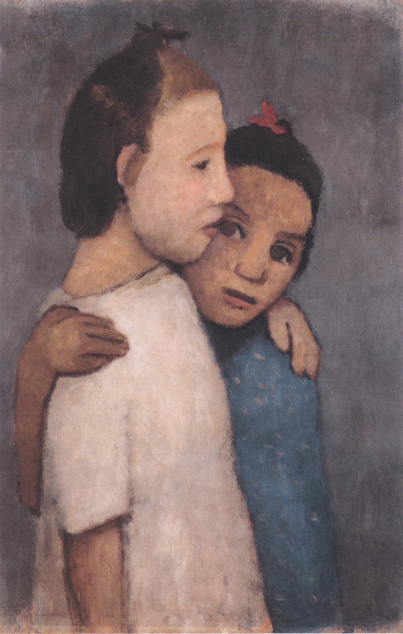 Two Girls in White and Blue Dress by Paula Modersohn Becker
