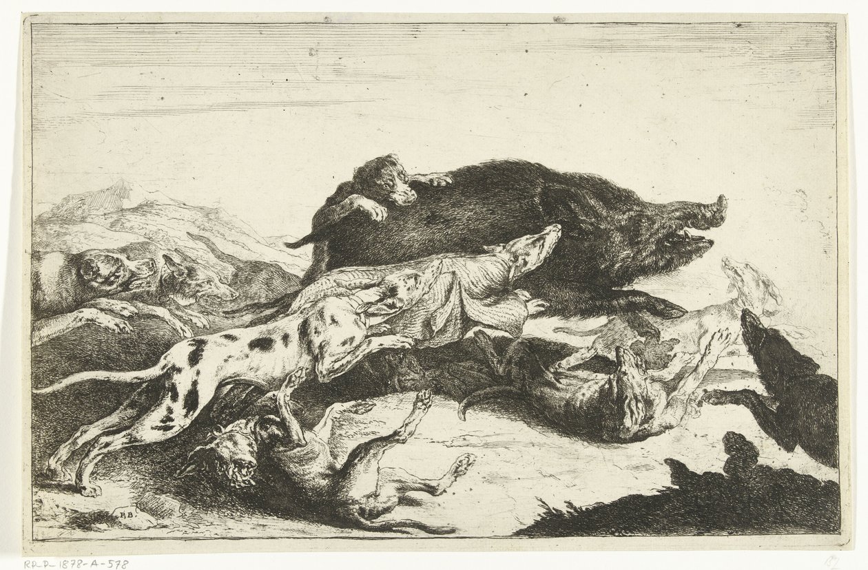 Dogs Hunting a Boar by Peeter Boel