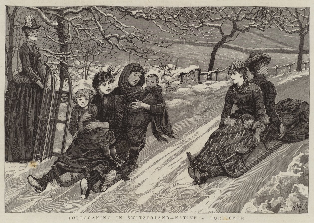 Tobogganing in Switzerland, Native v Foreigner by Percy Macquoid