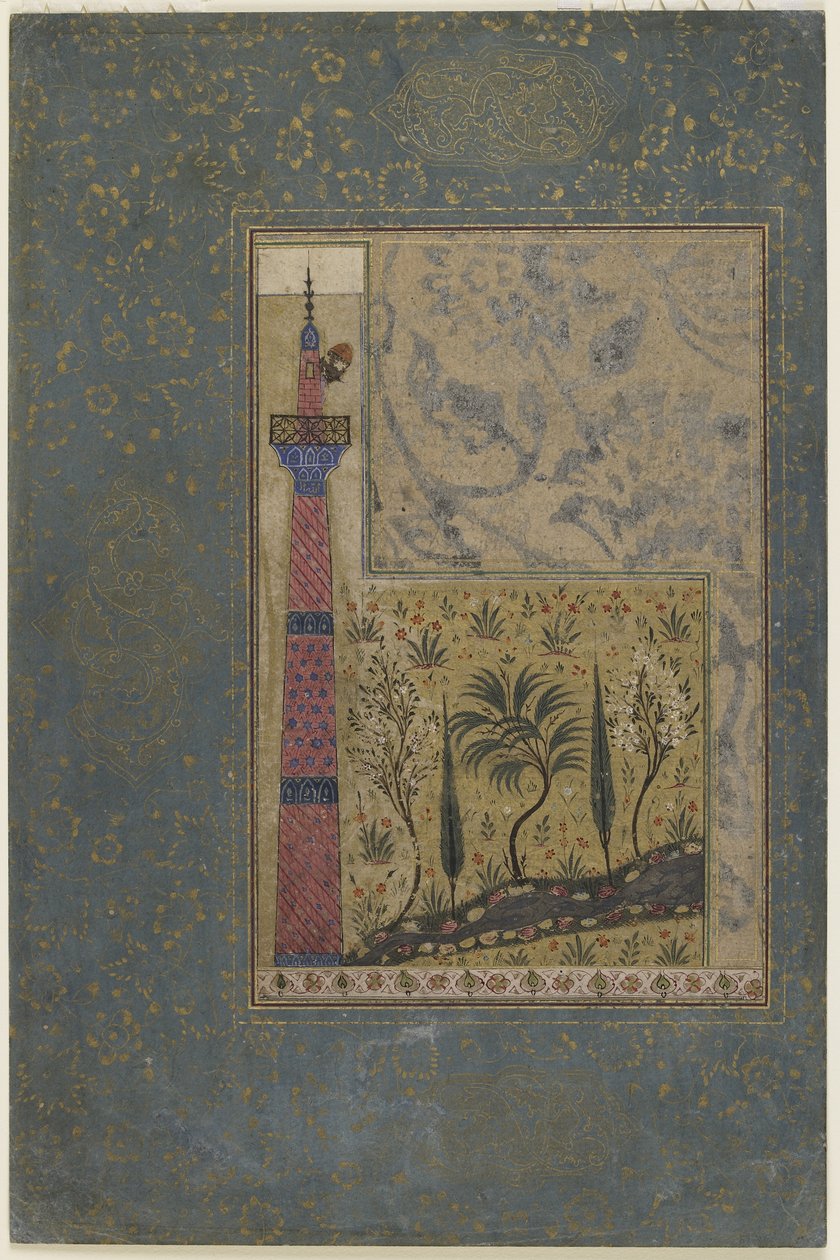Man on top of a minaret by Persian School