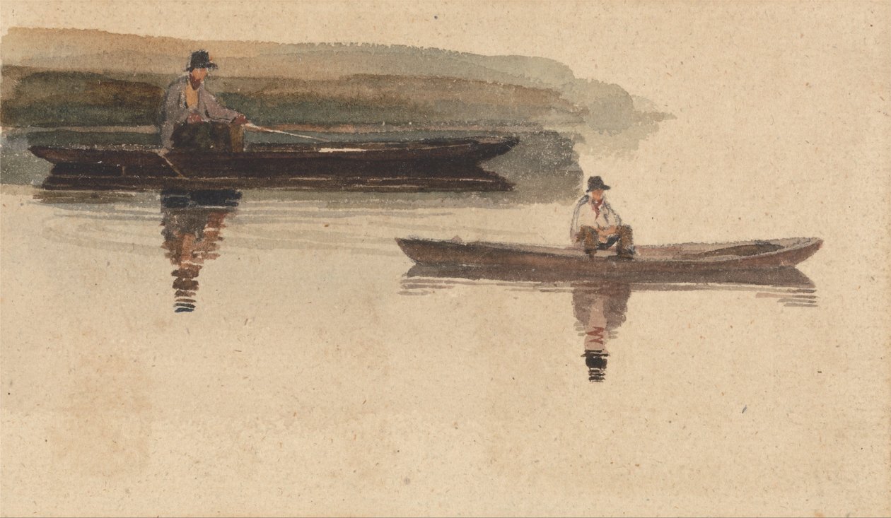 Two Men in Punts by Peter de Wint