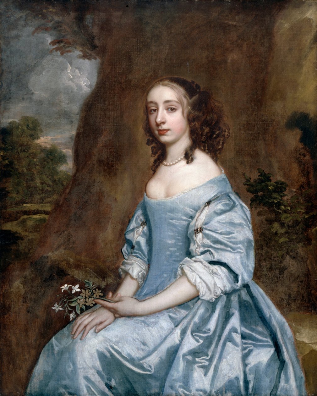 Portrait of a Lady in Blue Holding a Flower by Peter Lely