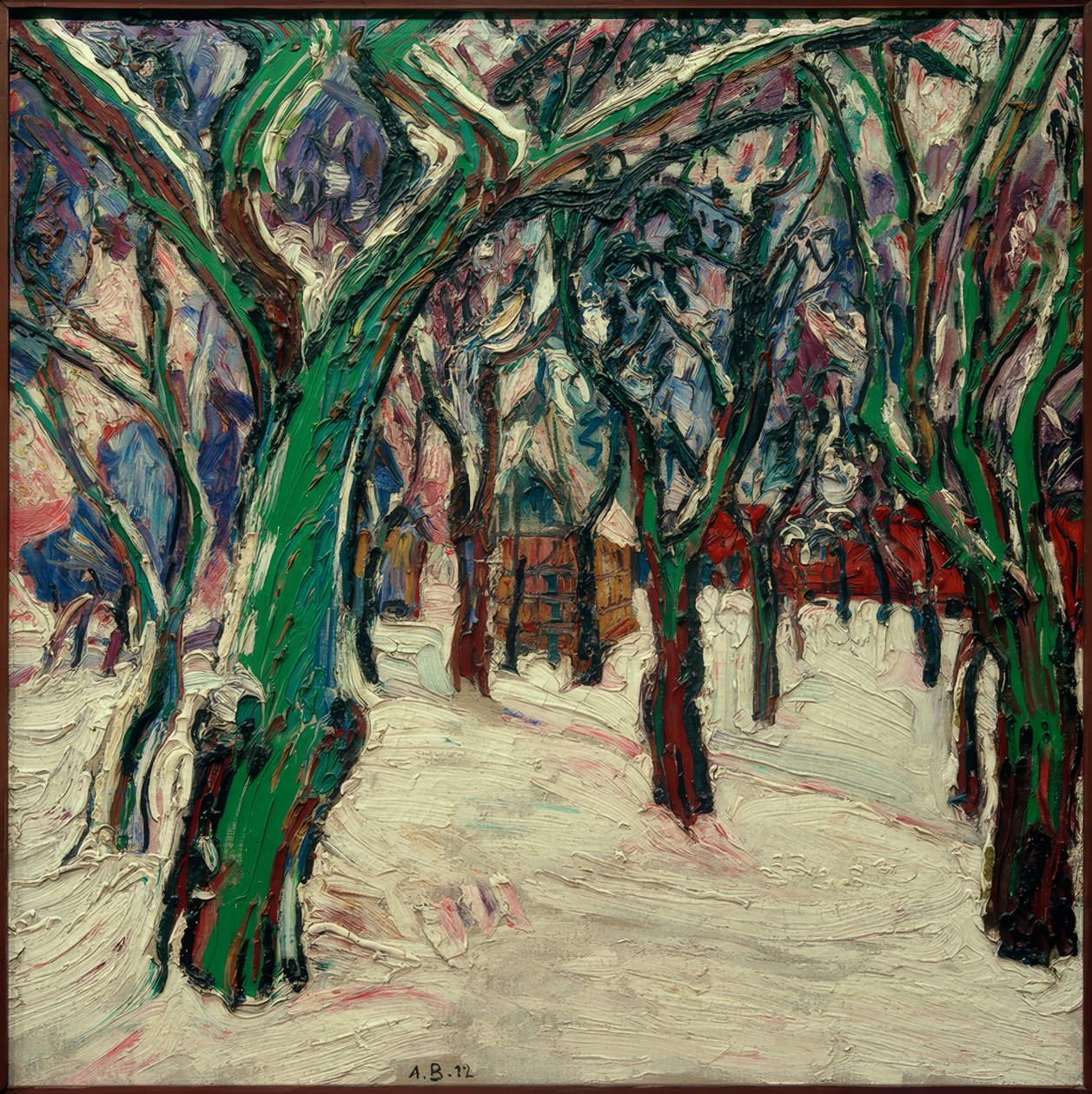 Winter Scene with Farmhouses (Park Path in Winter) by Peter August Böckstiegel
