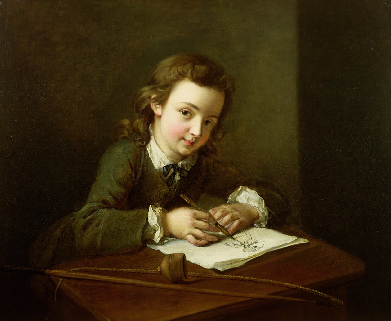 Boy Drawing at a Table by Philippe Mercier