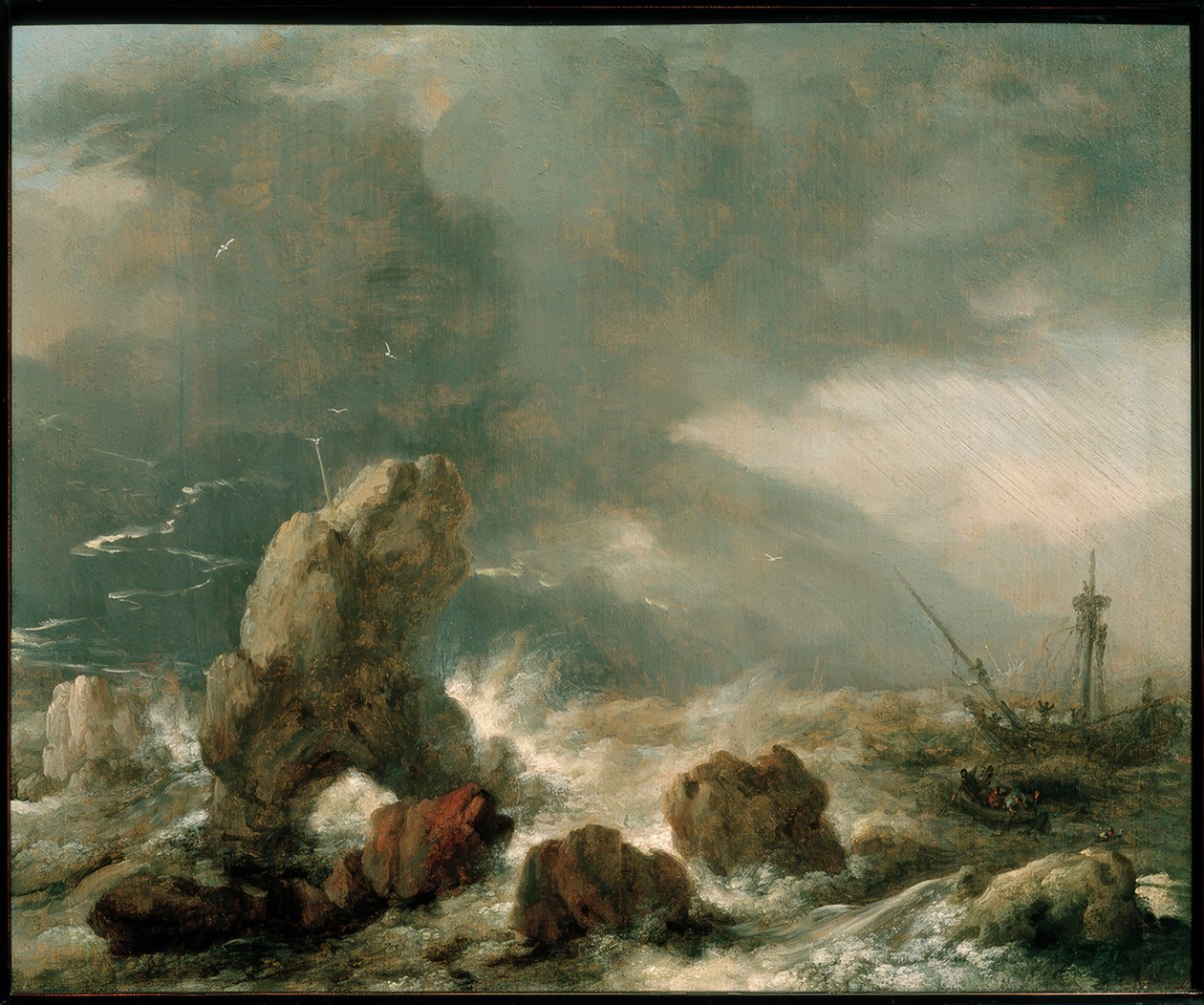 Stormy Sea with Three Ships in Distress by Philips Wouwerman