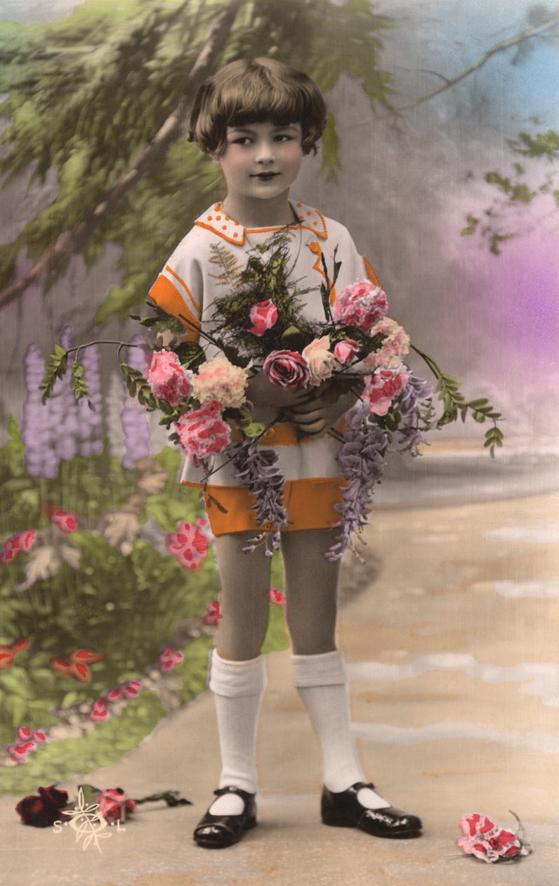 Young French Boy Holding Roses by Photographer French