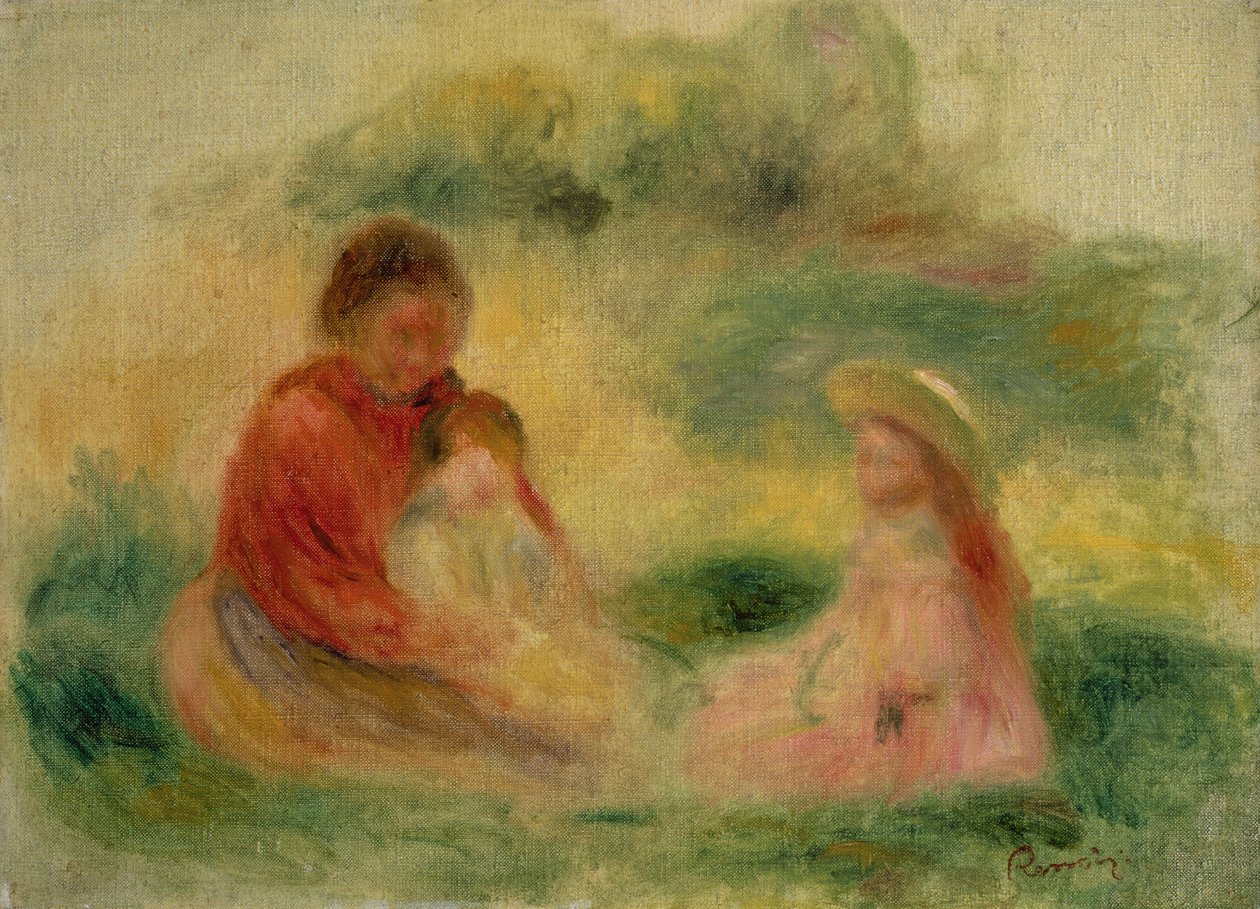 Woman with Two Children Sitting on the Ground by Pierre Auguste Renoir