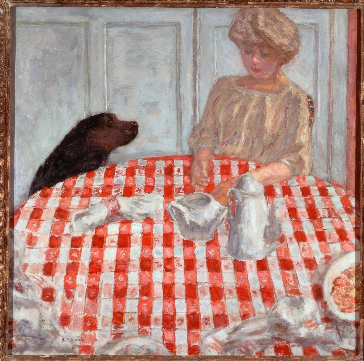 The Red-Checkered Tablecloth or The Meal for the Dog by Pierre Bonnard