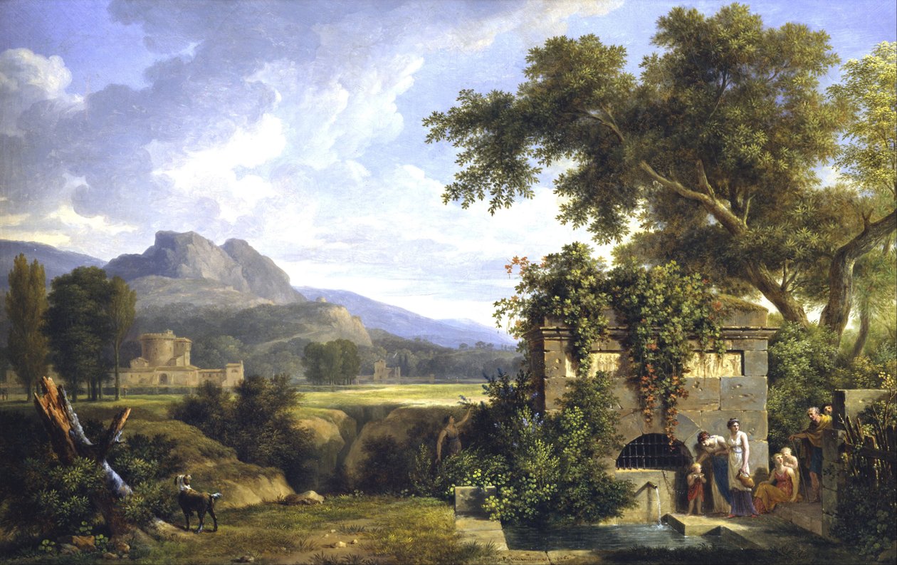 Classical Landscape with Figures Drinking by a Fountain by Pierre Henri de Valenciennes