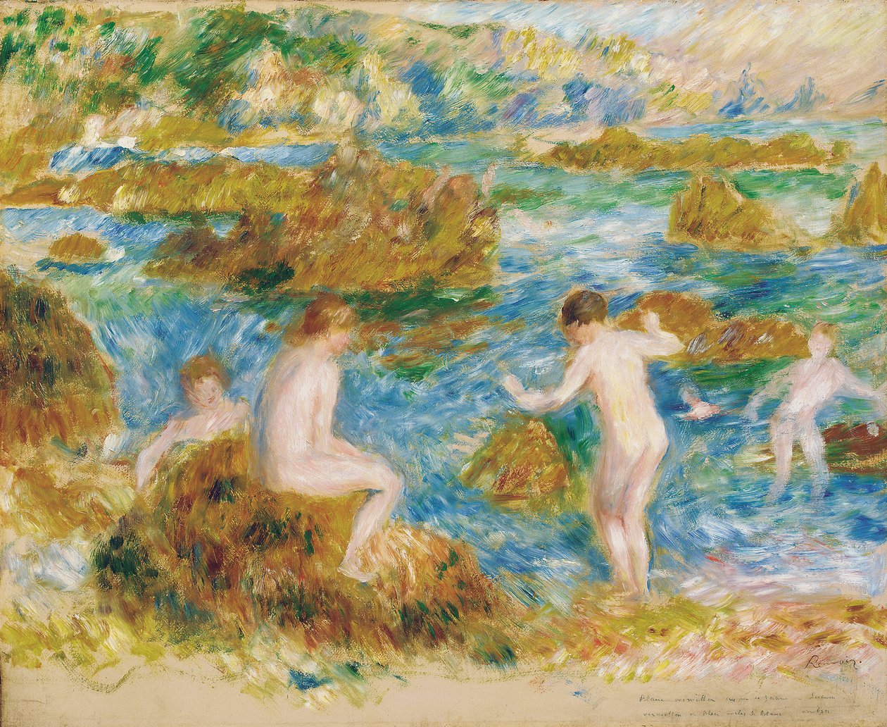 Naked Boys in the Rocks at Guernsey by Pierre Auguste Renoir