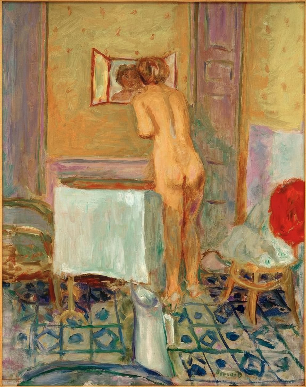 Nude with Red Fabric or Nude at the Toilet by Pierre Bonnard