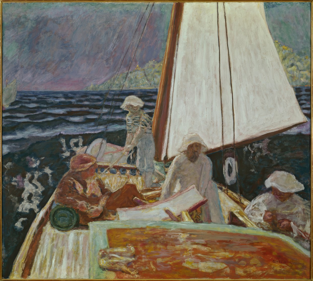 Signac and His Friends in a Sailboat by Pierre Bonnard