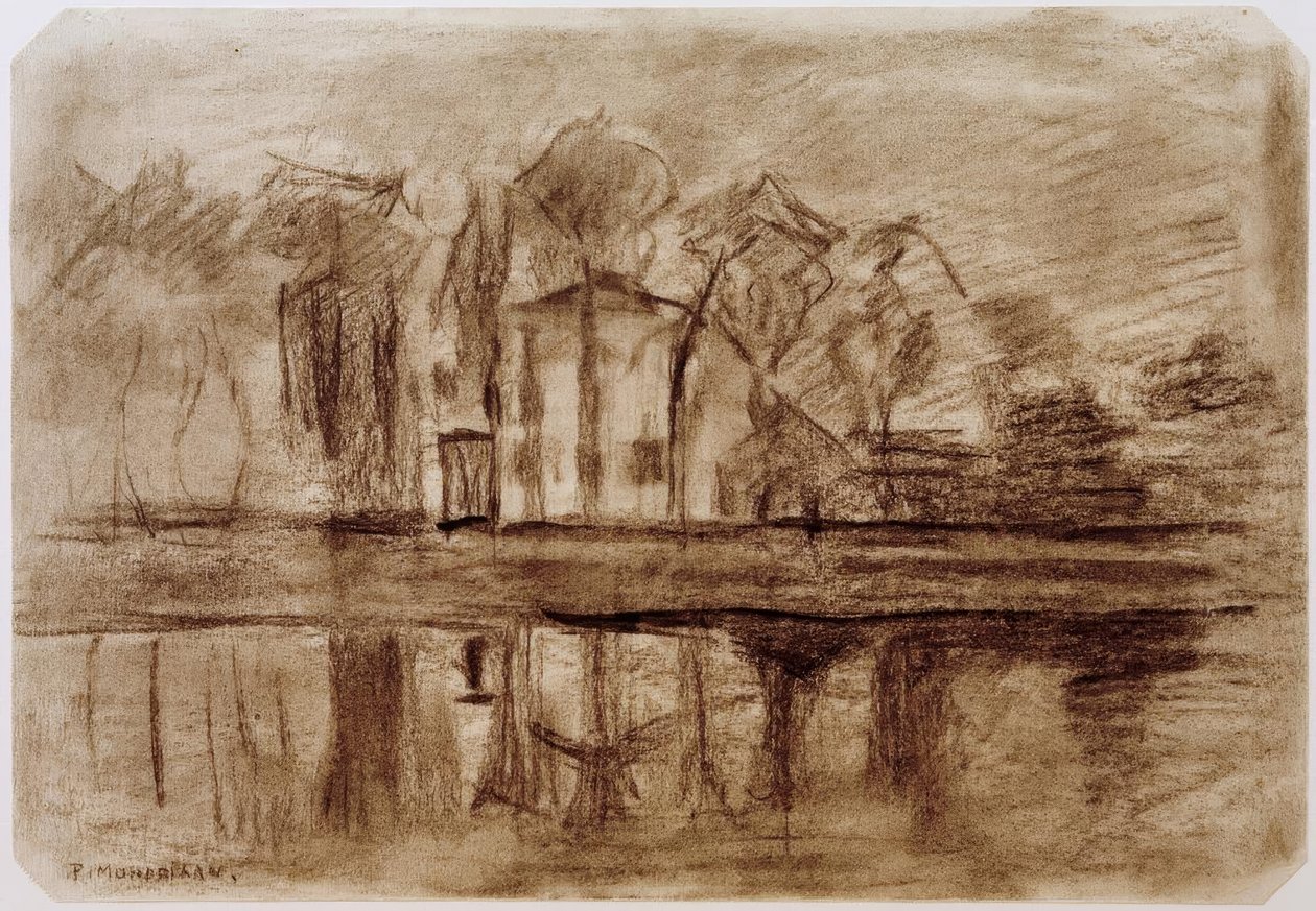 House with Trees by the Water by Piet Mondrian