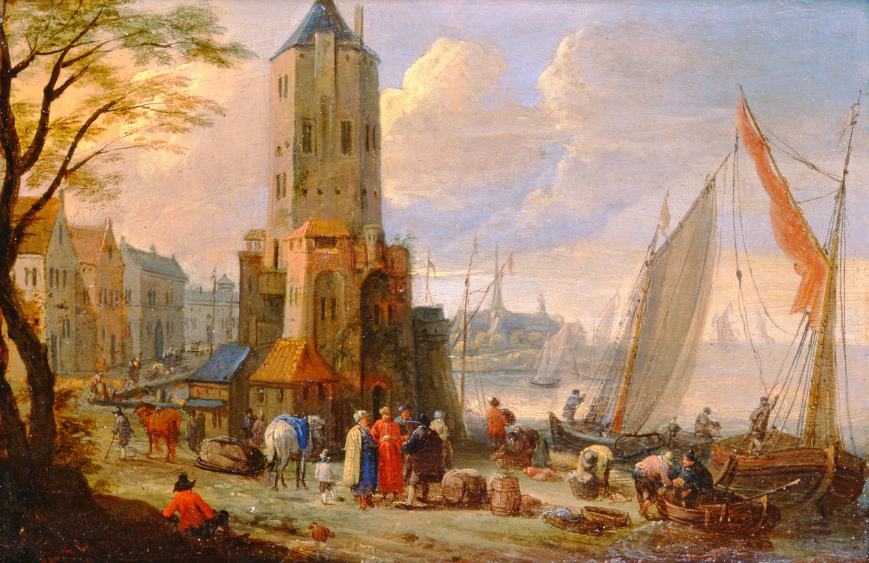 Figures and Boats in a Dutch Port by Pieter Bouts