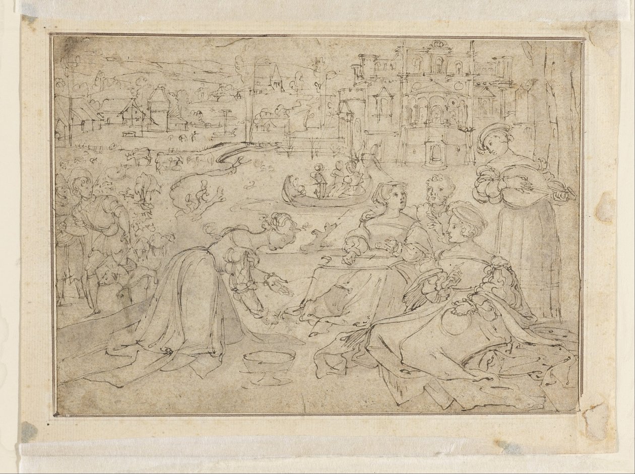 The Month of April (Figures in a Park near a Castle) by Pieter Coecke van Aelst