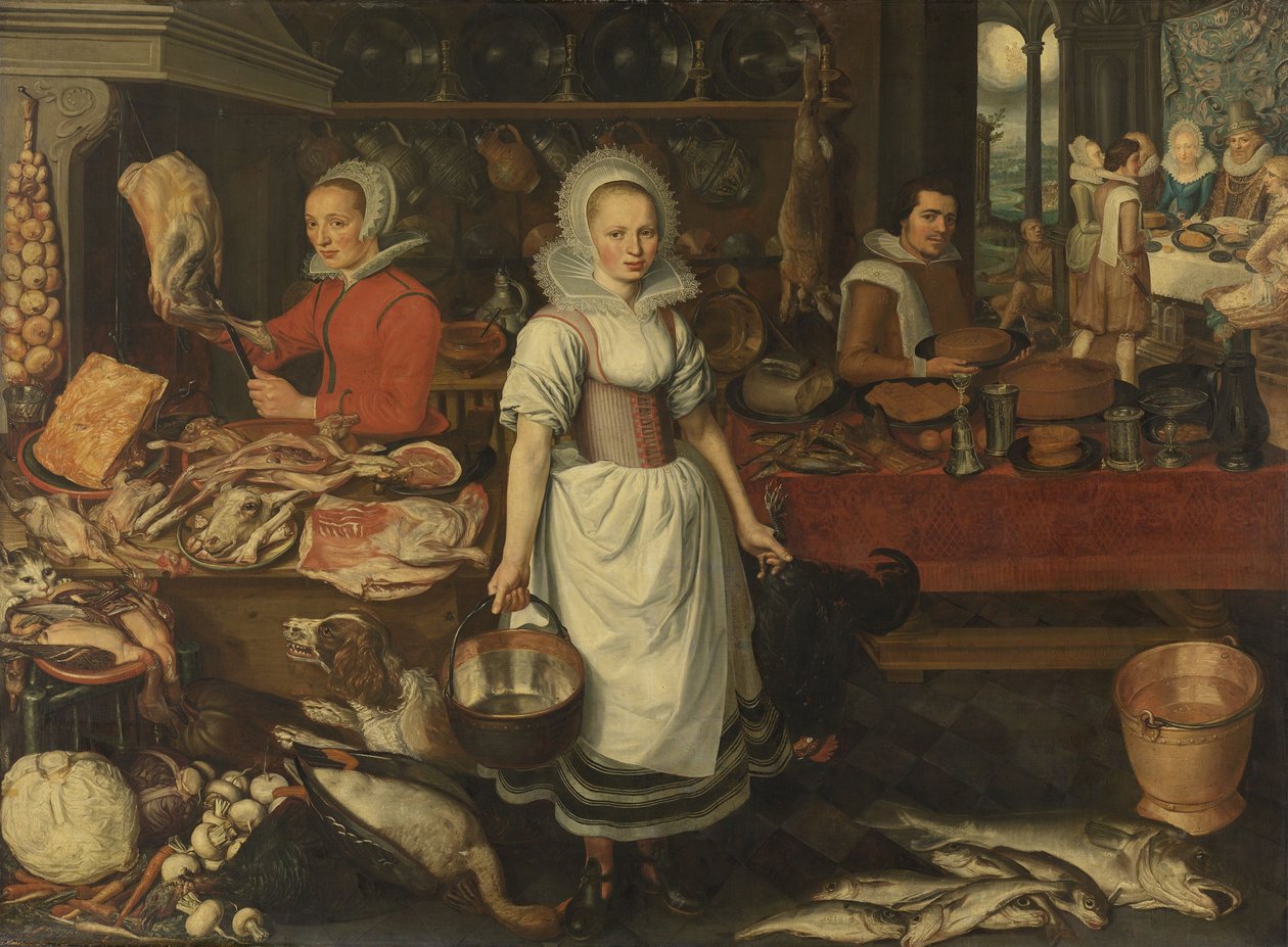 Kitchen Scene with the Parable of the Rich Man and Poor Lazarus by Pieter Cornelisz van Rijck  