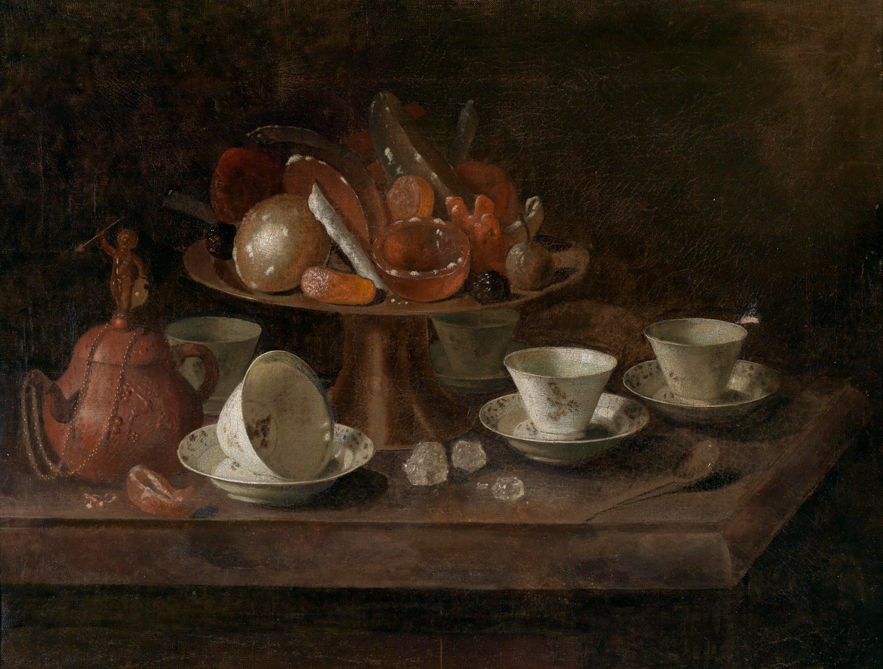 Still Life with Chocolate Cups and a Tazza with Sweets by Pieter Gerritsz. van Roestraten