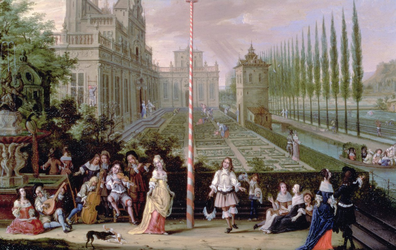 Detail of Elegant Figures Playing Musical Instruments Around a Maypole (detail) by Peeter Gijsels
