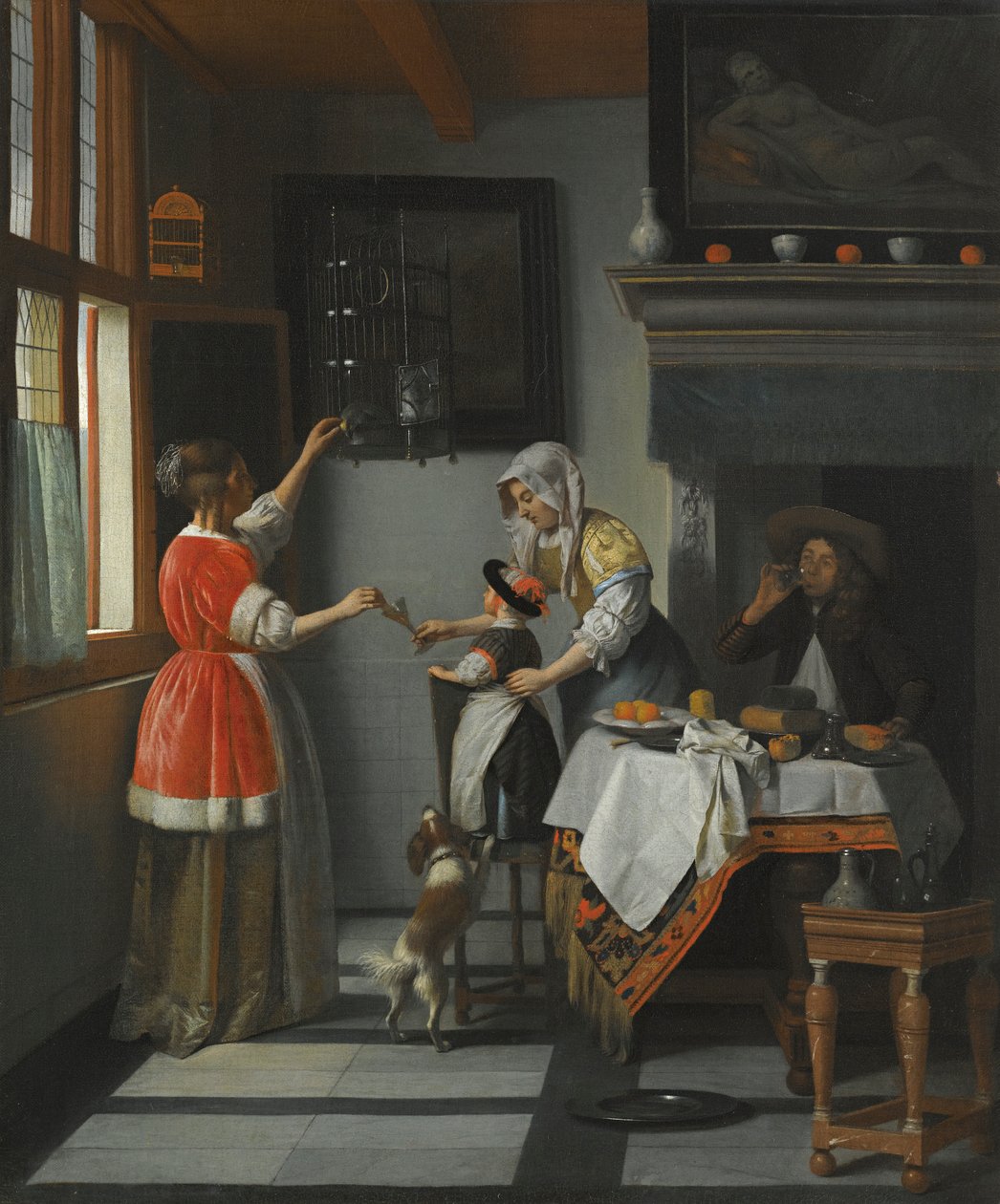 Interior with a Child Feeding a Parrot by Pieter de Hooch