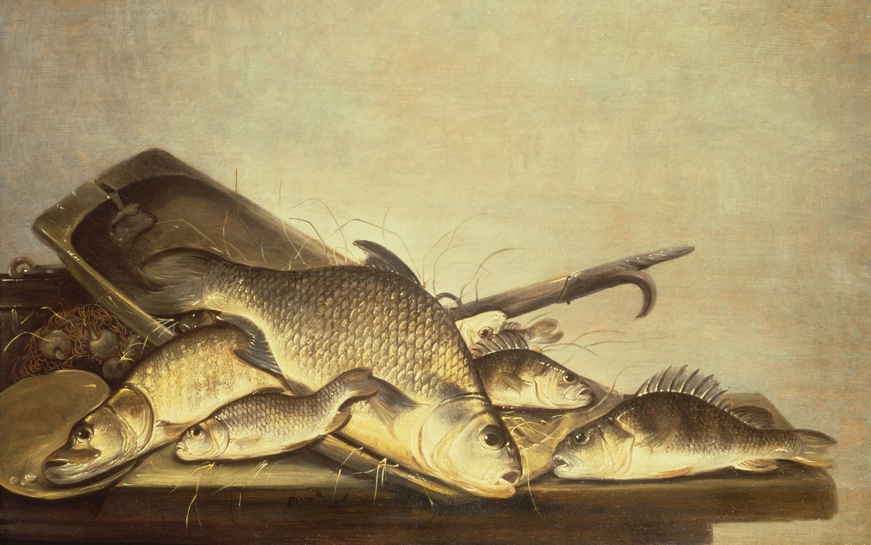 A Still Life of Perch and Pike by Pieter de Putter