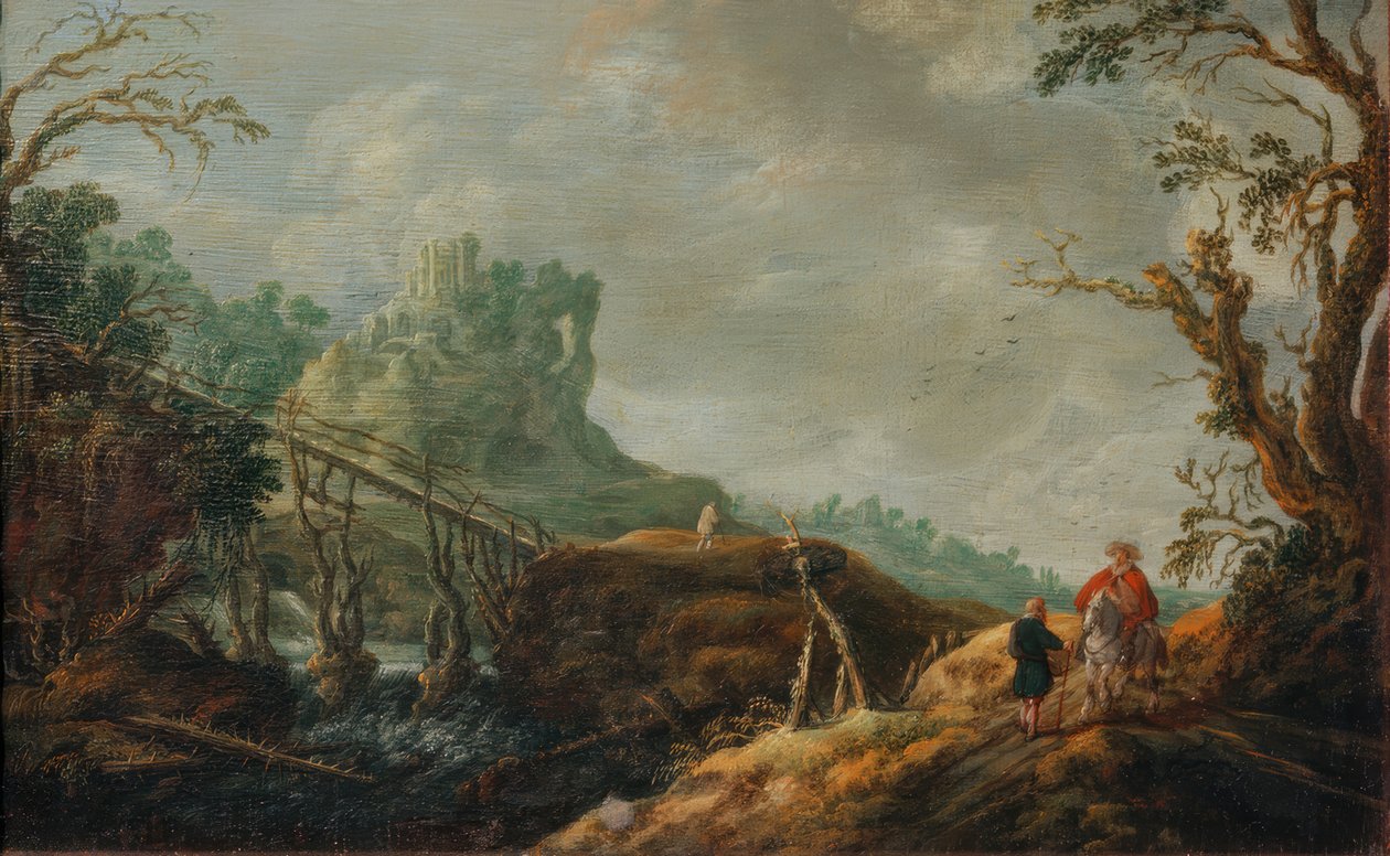 River Landscape with Wooden Bridge and Ruin by Pieter Jansz van Asch