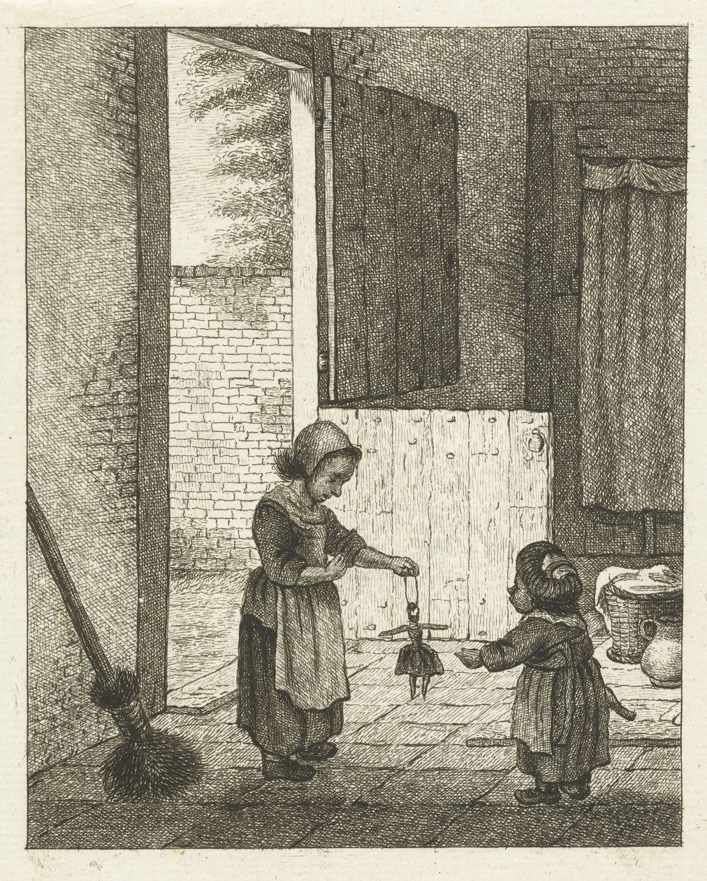 Two Girls Playing with a Doll by Pieter de Mare