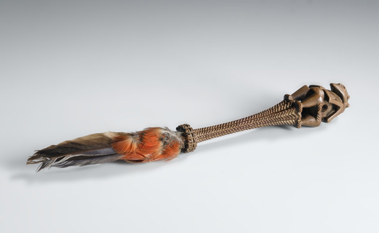 Fly-Whisk Handle, with notched octagonal grip terminating in a carved bifrontal figure of a god, Society Islands, Tahiti by Polynesian