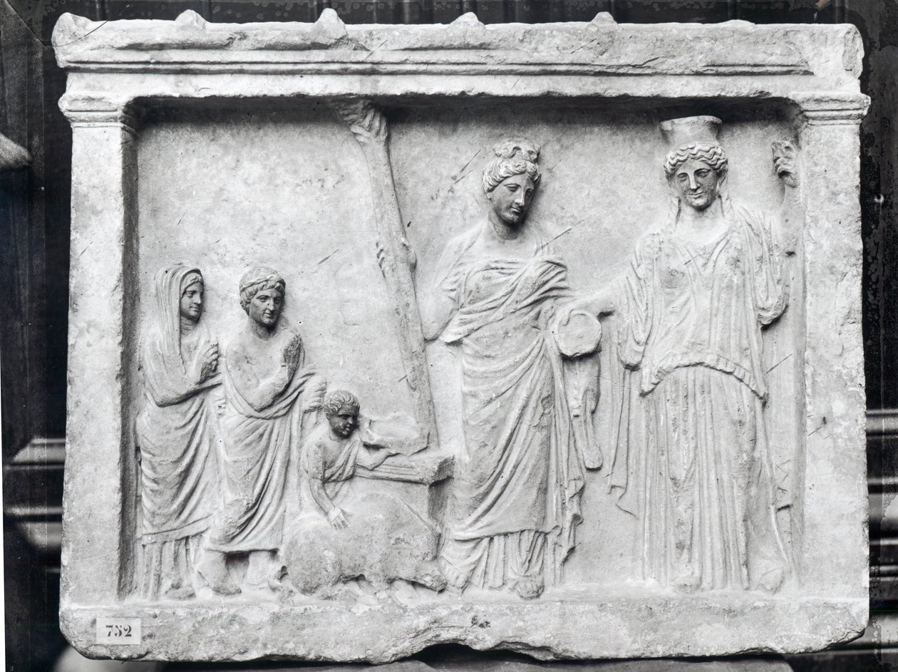 Man, Woman and Child Before an Altar Offering a Sow as a Sacrifice to Demeter and Kore by Praxiteles