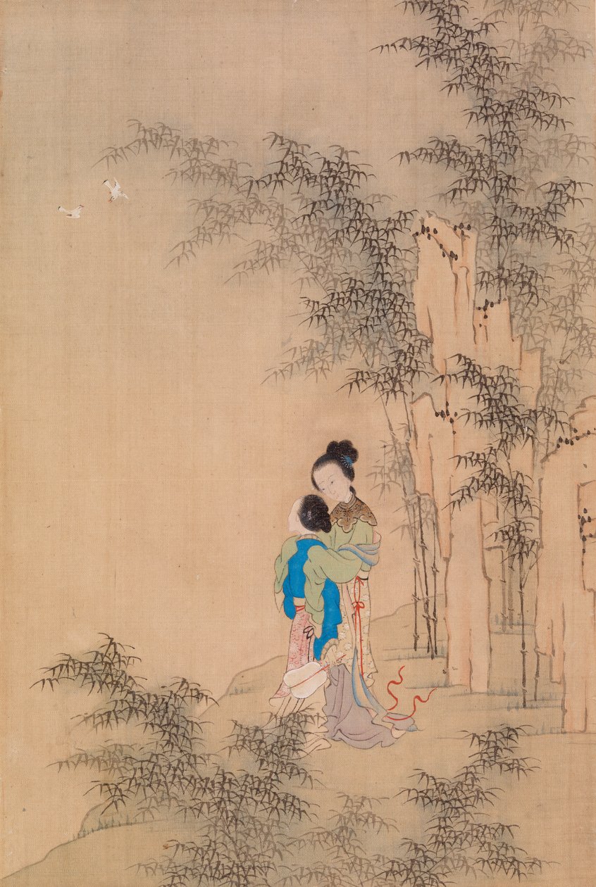 Two Figures Embracing in Landscape by Qiu Ying