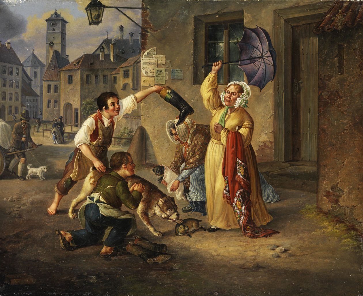 Munich Scene with Dogs by R. Ostermayer