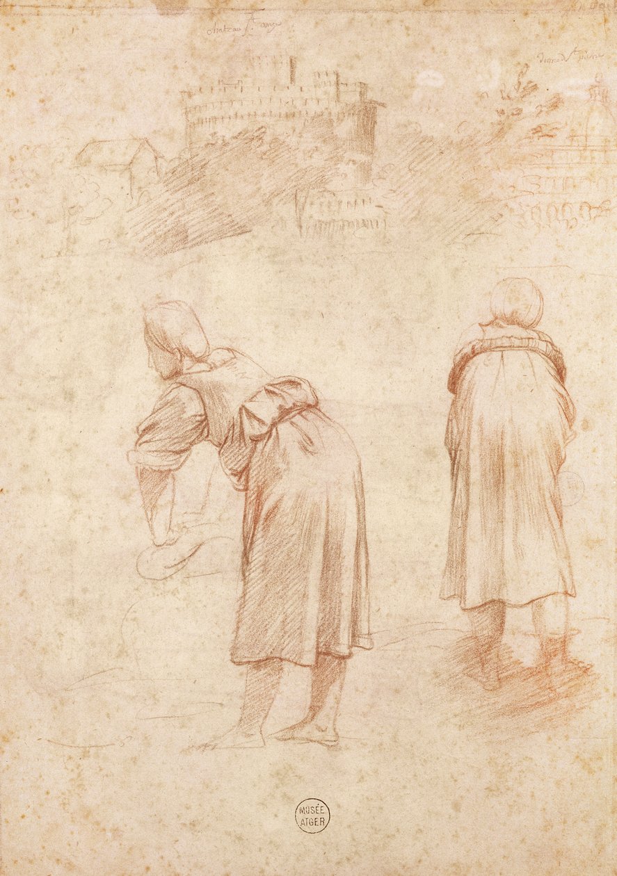 Washerwomen on the Banks of the Tiber and Studies of the Chateau Saint-Ange by Raffaello Sanzio Raphael