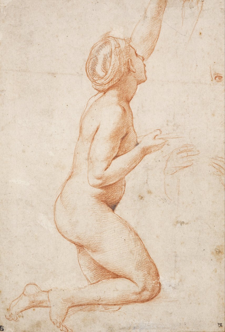 A Kneeling Nude Woman with Her Left Arm Raised