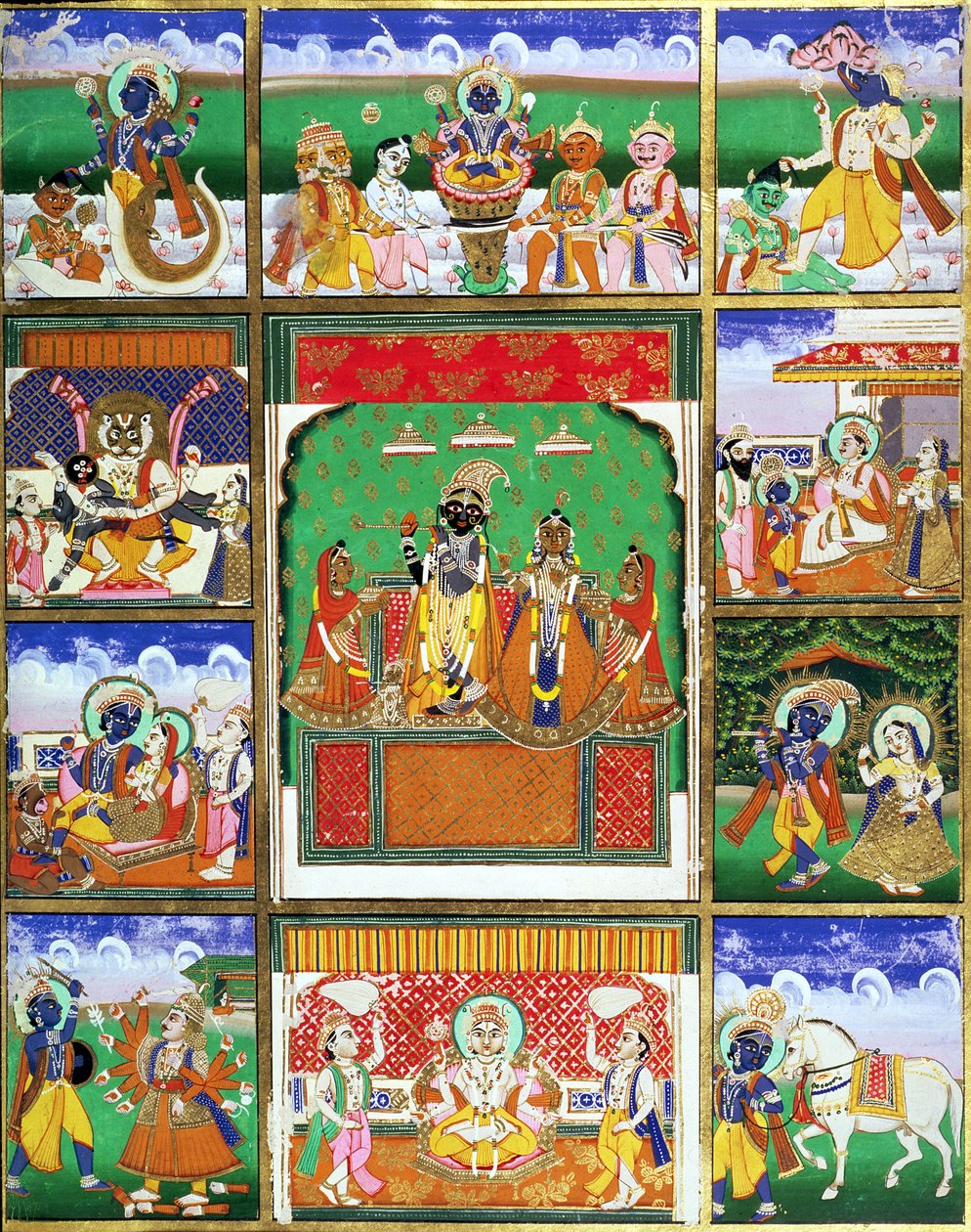 Vishnu in the Centre of His Ten Avatars by Rajput School