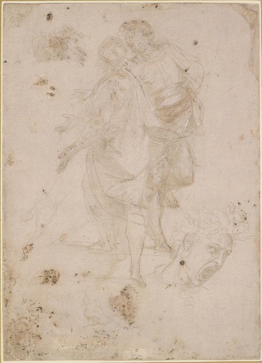 Two Men Conversing on a Flight of Steps, and a Head Shouting by Raffaello Sanzio Raphael