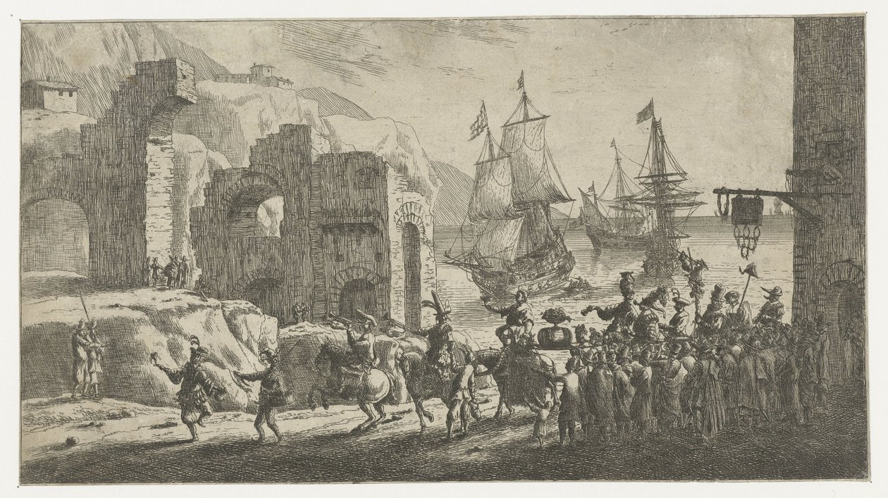 Masquerade at a Harbor by Reinier Nooms (attributed to)