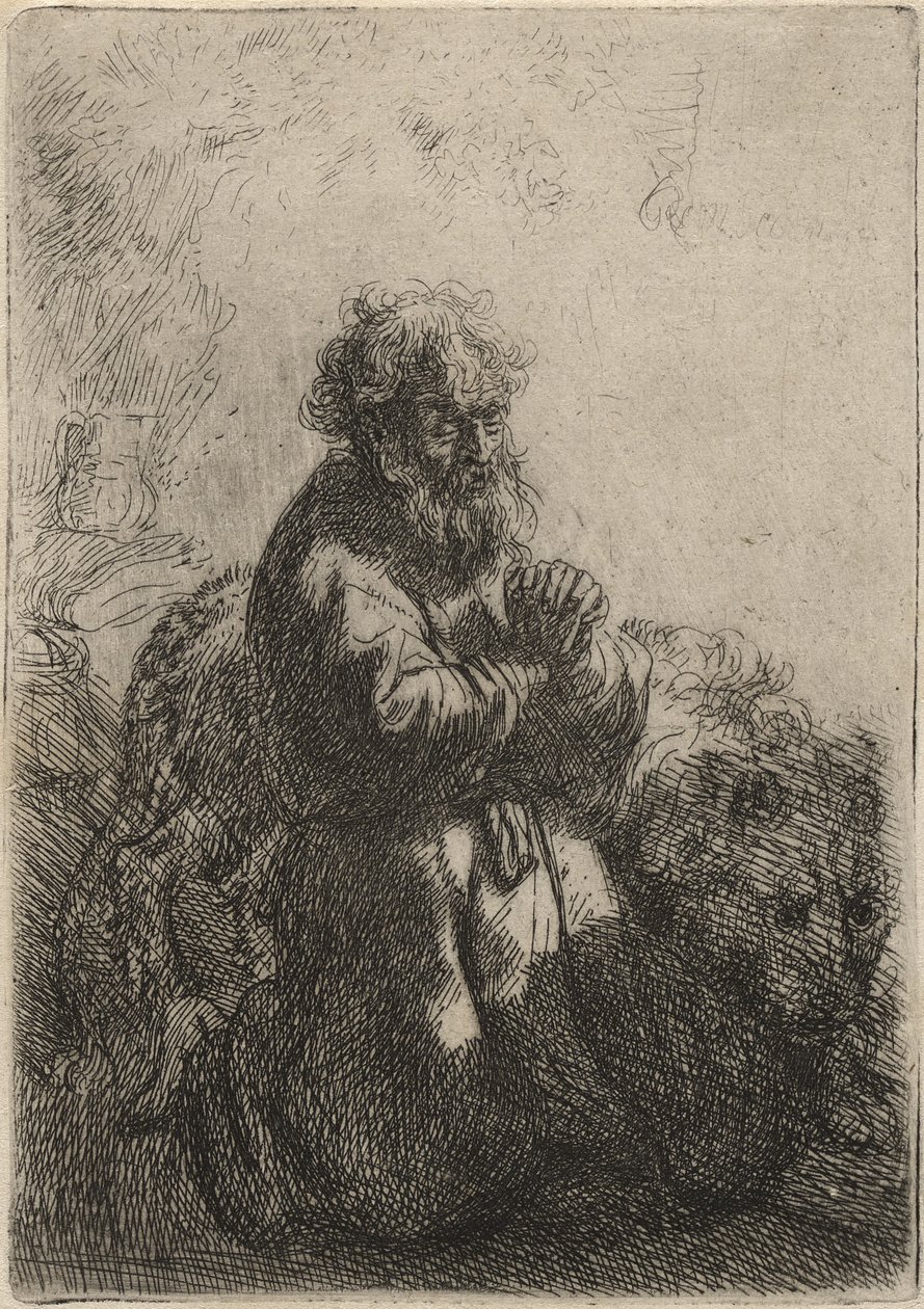 St Jerome Kneeling in Prayer, Looking Down by Rembrandt van Rijn