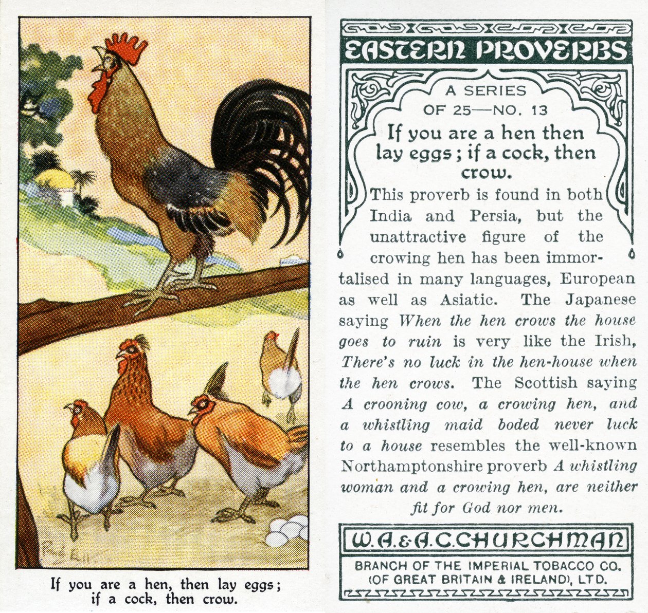 If You Are a Hen, Then Lay Eggs; If a Cock, Then Crow, 1931 by René Bull