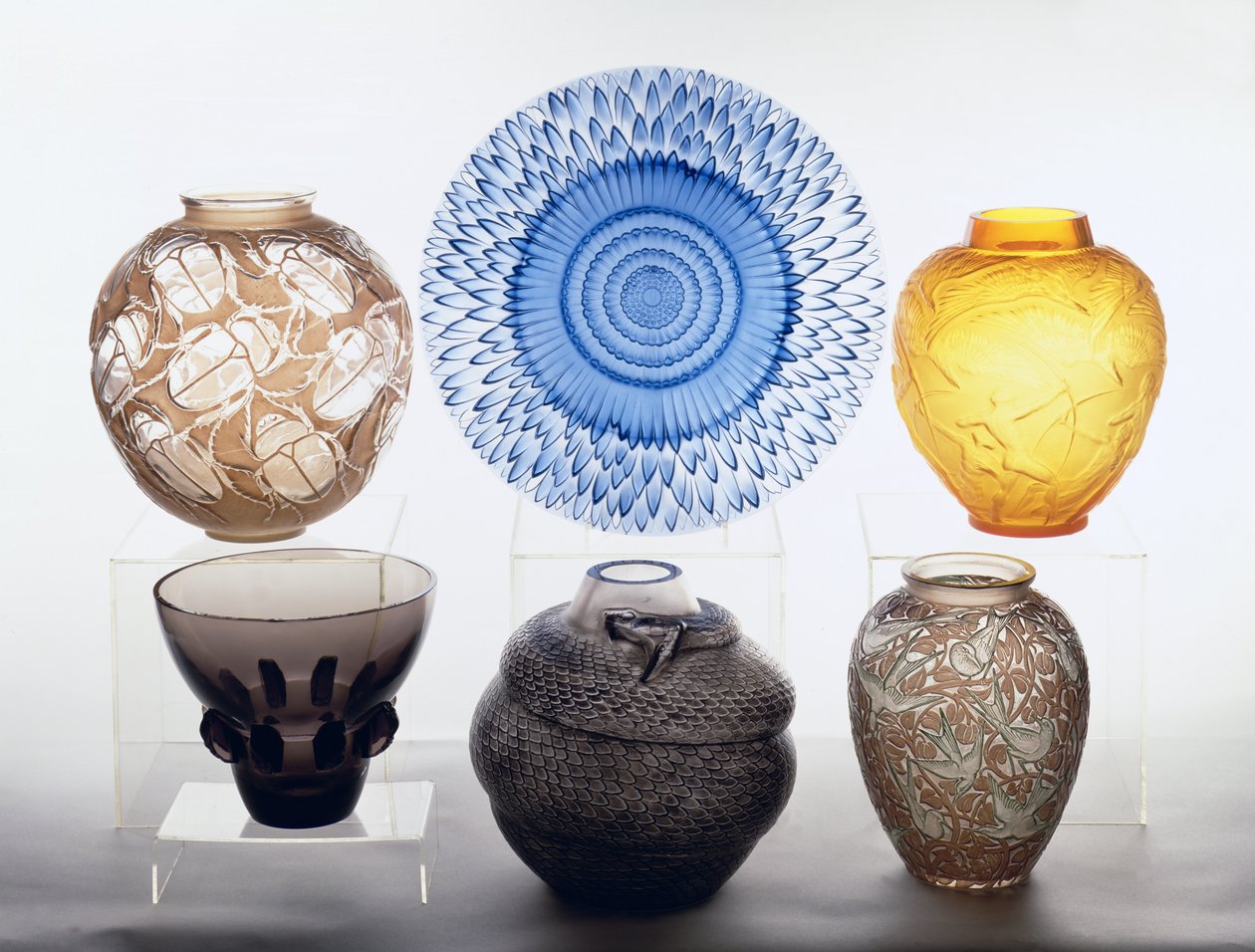 Selection of Vases and a Bowl by Rene Jules Lalique
