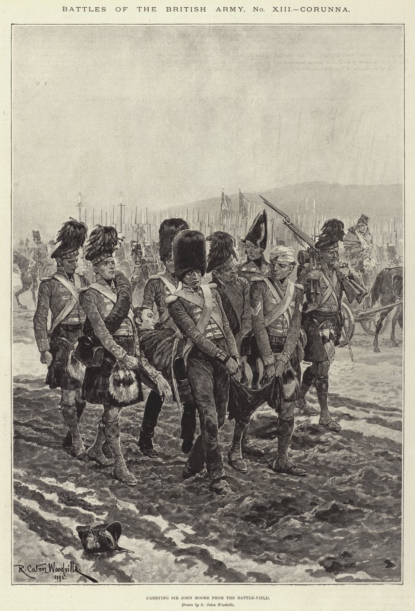 Battles of the British Army, Corunna, Carrying Sir John Moore from the Battlefield by Richard Caton Woodville junior