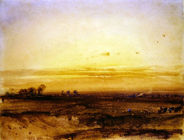 Landscape with Harvesters at Sunset by Richard Parkes Bonington