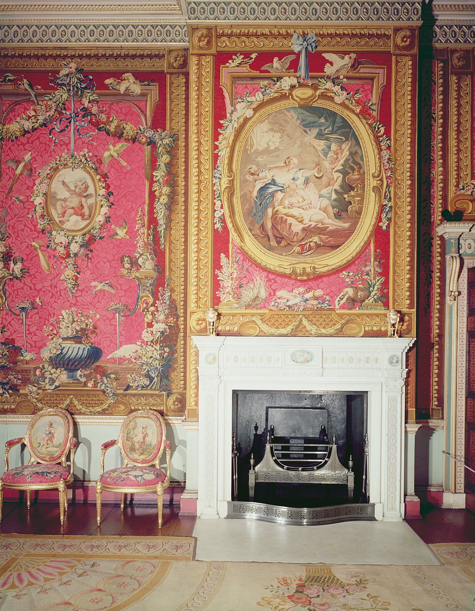 View of the fire place designed by Adam in the Tapestry Room by Robert Adam