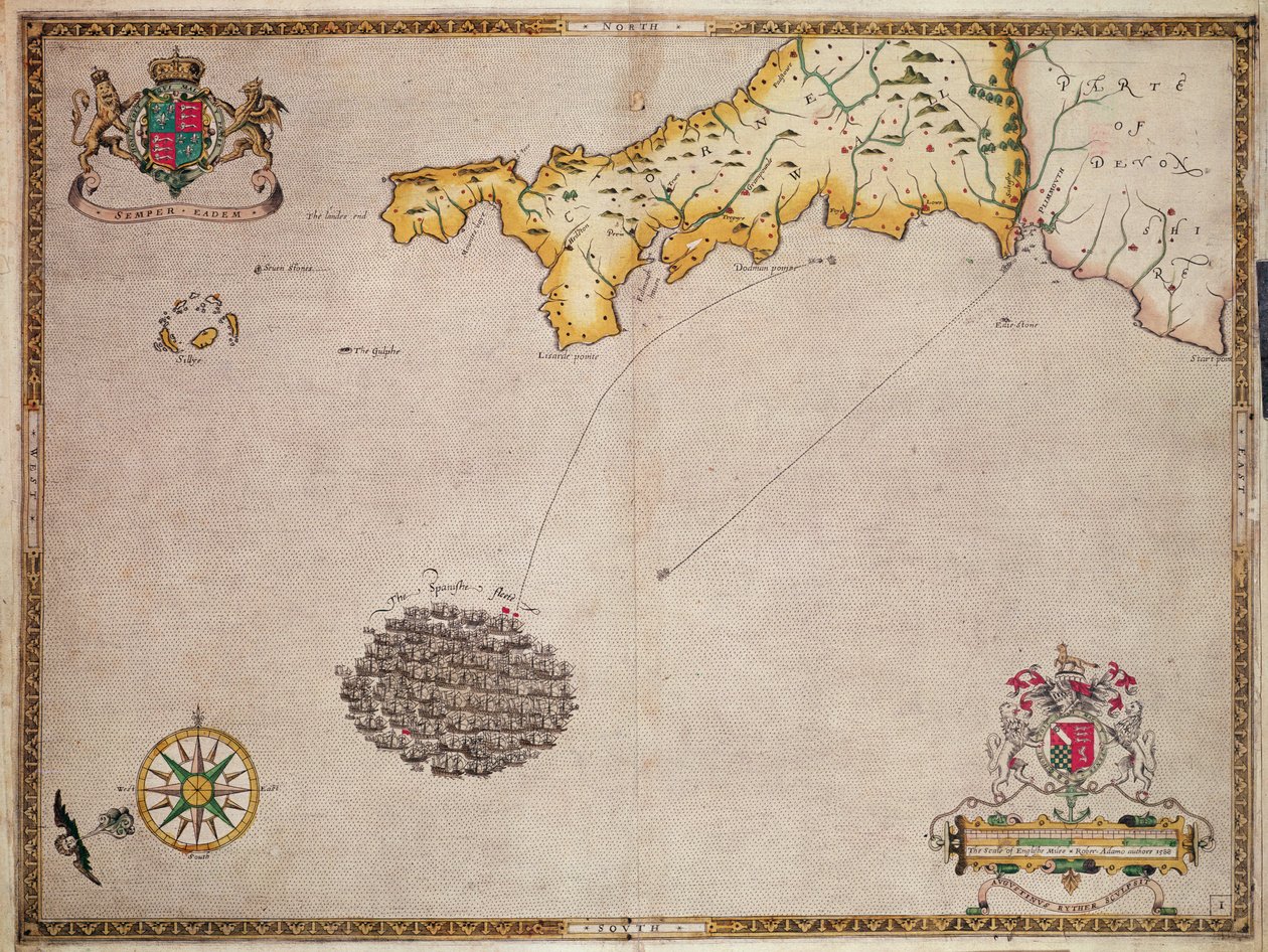 Map No. 1 Showing the Route of the Armada Fleet, Engraved by Augustine Ryther by Robert Adams