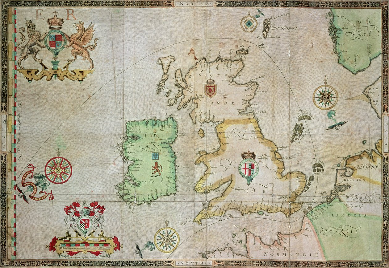 Map showing the route of the Armada fleet, engraved by Augustine Ryther by Robert Adams