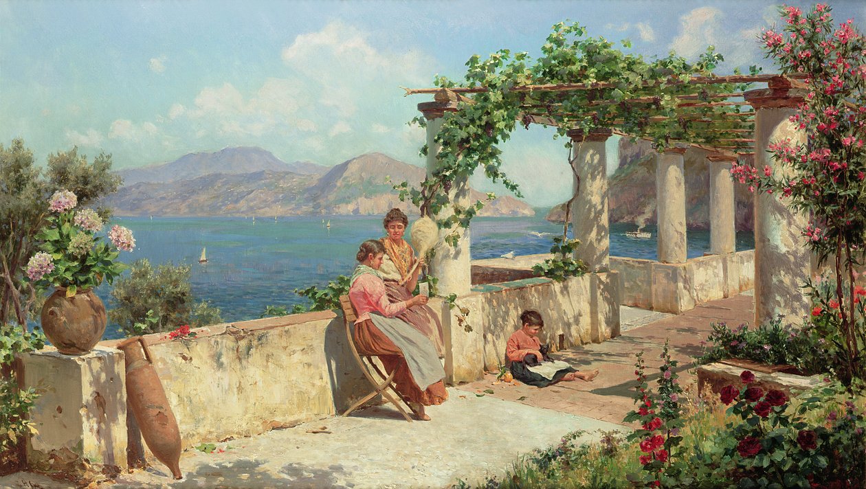 Figures on a Terrace in Capri by Robert Alott