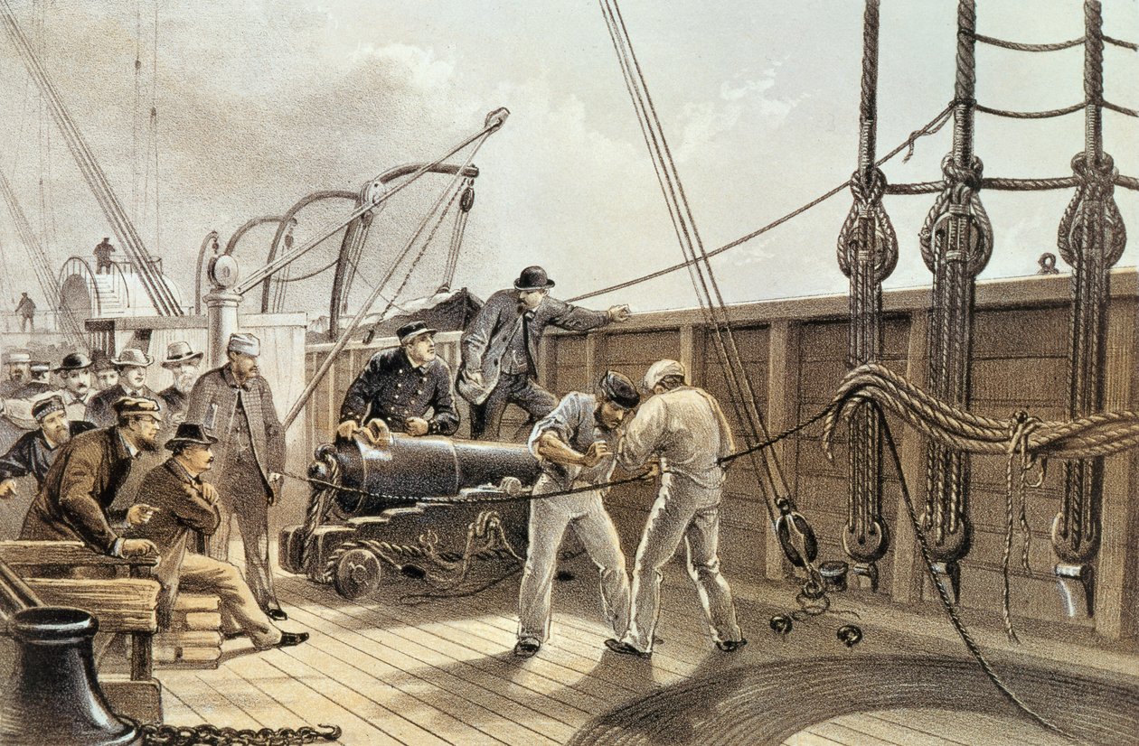 Splicing the Trans-Atlantic telegraph cable (after the first accident) on board the 