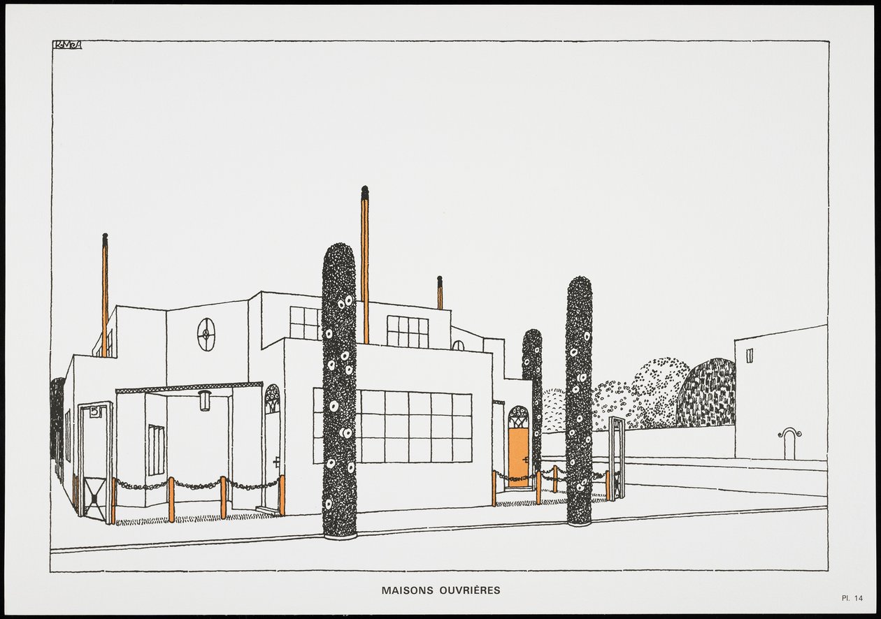 Maisons ouvrières, from Une Cite Moderne, Dessins de Rob Mallet-Stevens Architecte, 1987 by Robert Mallet Stevens