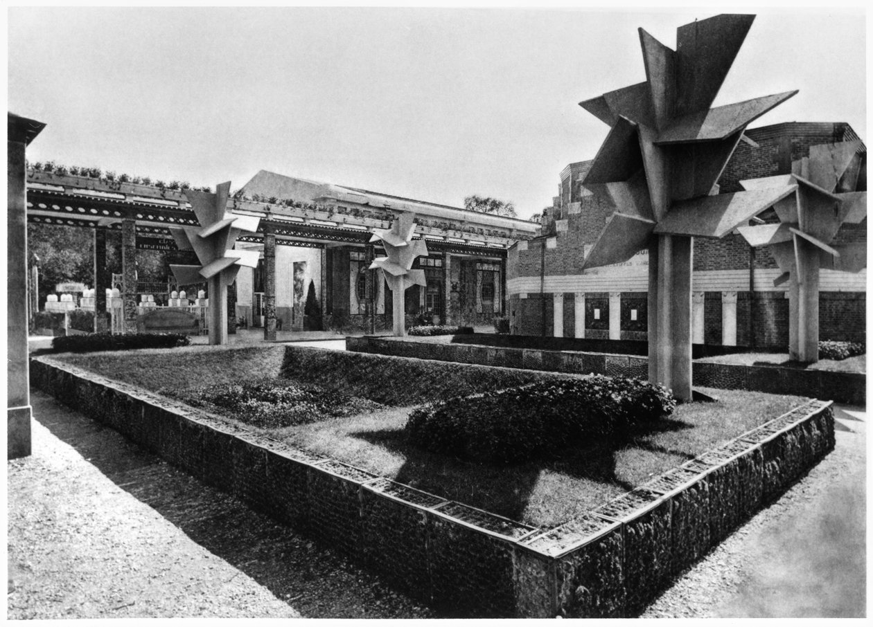 The winter garden and the cubist concrete trees at the Art Deco Exhibition, from 